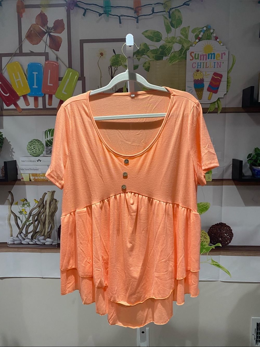 Peach Short-Sleeve Tiered Babydoll Top XXL. Ptp is 23.